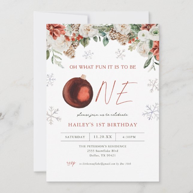 Invitación Floral de invierno Oh Qué Chica divertido Fiesta d (Anverso)