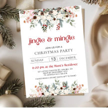 Invitación floral de invierno para fiesta de Navid
