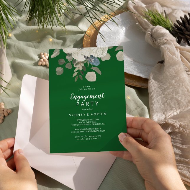 Invitación Floral de invierno|Partido de compromiso verde (Subido por el creador)