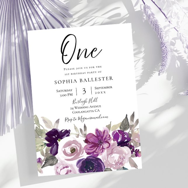Invitación Floral de invierno Purple Lavender Fiesta de cumpl (Subido por el creador)
