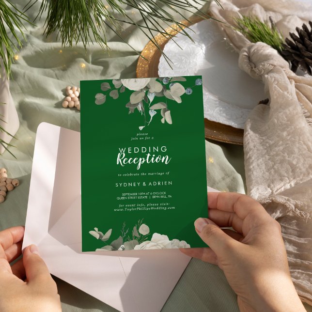 Invitación Floral de Invierno | Recepción de Boda Verde Única (Subido por el creador)