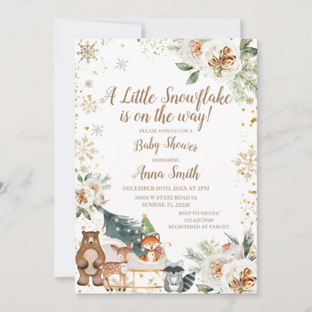 Invitación Floral de invierno Un pequeño copo de nieve está e (Anverso)