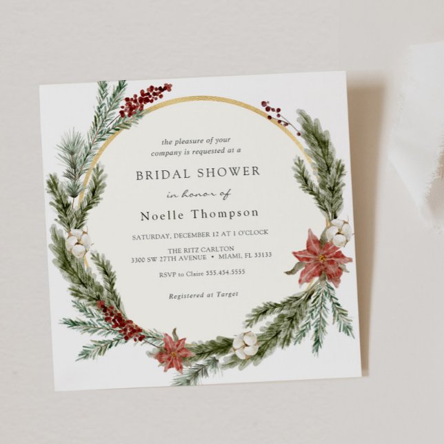 Invitación Floral de invierno y ducha de novia verde (Subido por el creador)