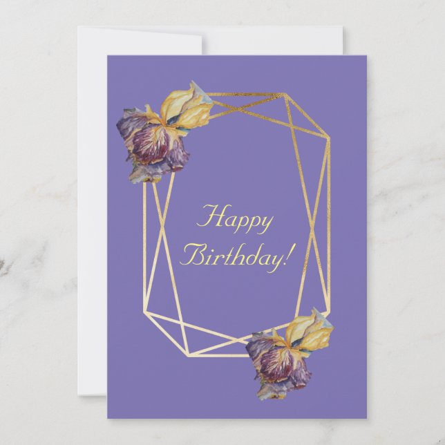 Invitación Floral de iris morado (Anverso)