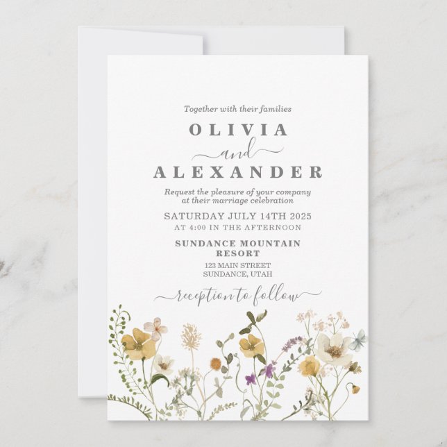 Invitación floral de jardín boho Wildflower (Anverso)