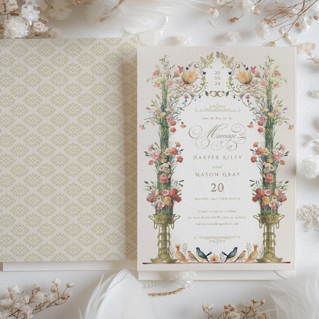 Invitación Floral de jardín encantado Salven al Boda de fecha (Subido por el creador)