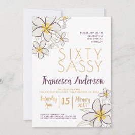 Invitación Floral de jazmín de oro púrpura sesenta y elegante