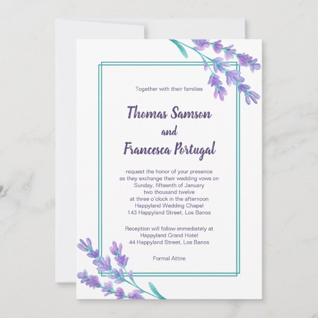 Invitación floral de la boda de la acuarela de la (Anverso)