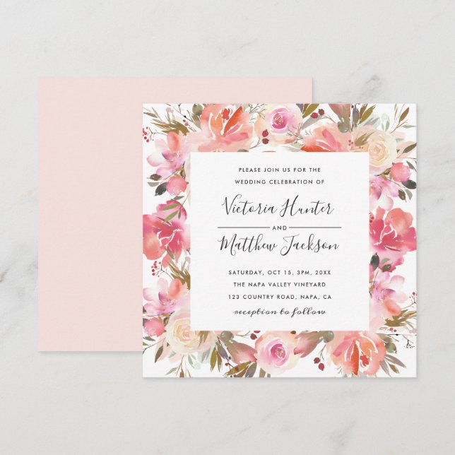 Invitación floral de la boda de la floración (Anverso / Reverso)