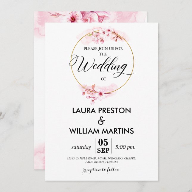 Invitación floral de la boda de la guirnalda del (Anverso / Reverso)