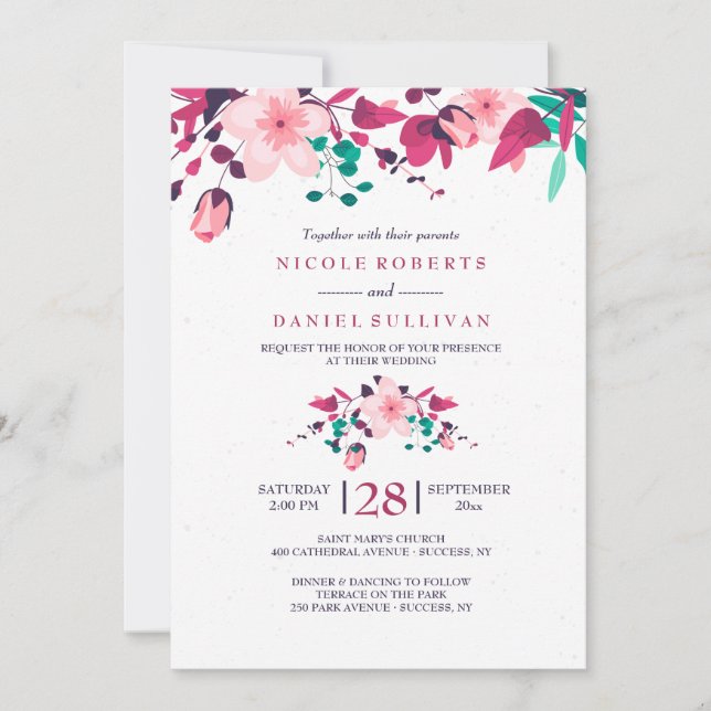 Invitación floral de la boda de la inspiración (Anverso)