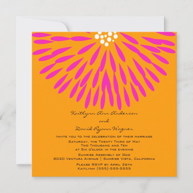 Invitación floral de la boda de la mandarina y del (Anverso)