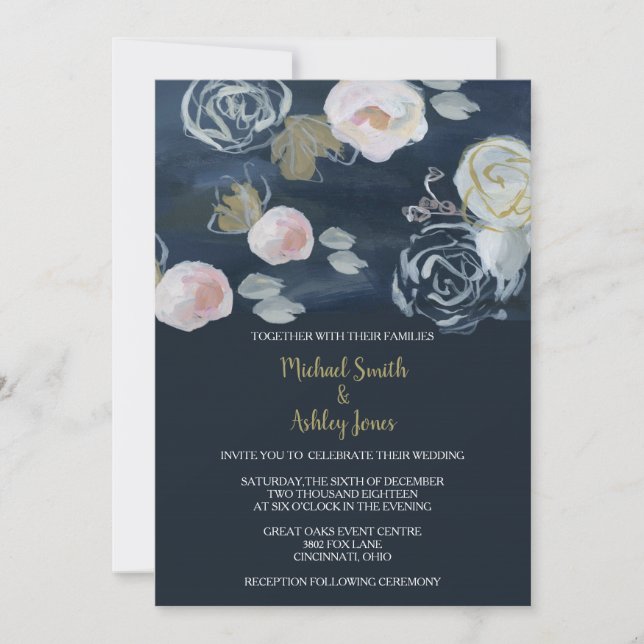 Invitación floral de la boda de la marina de (Anverso)