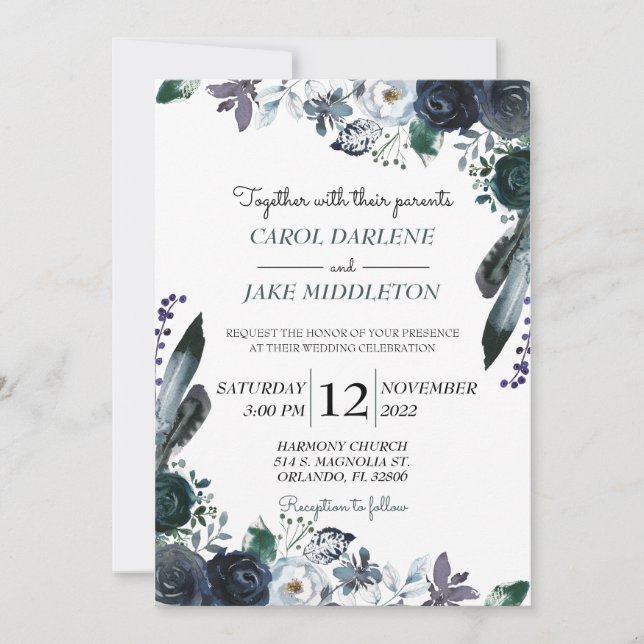 Invitación floral de la boda de la marina de (Anverso)