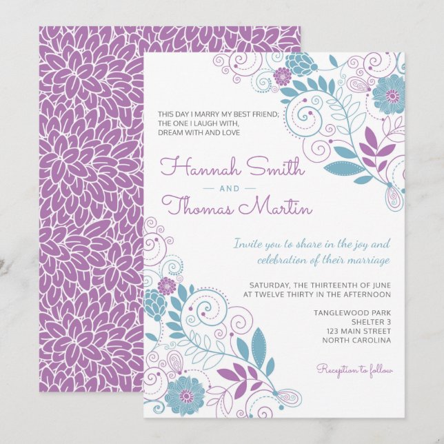 Invitación floral de la boda de la primavera (Anverso / Reverso)