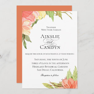 Invitación floral de la boda de la puesta del sol