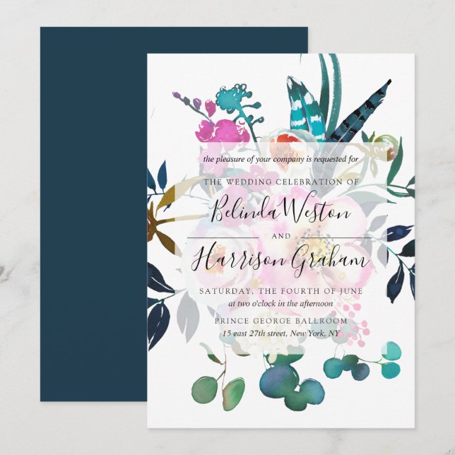 Invitación floral de la boda de los Peonies de (Anverso / Reverso)