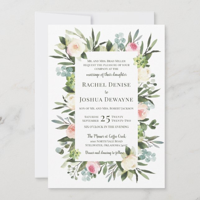 Invitación floral de la boda de Rubor (Anverso)