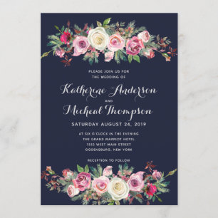 Invitación floral de la boda de Rubor de la marina