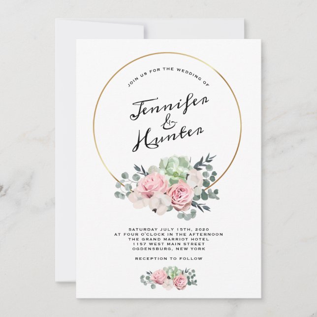 Invitación floral de la boda del aro geométrico (Anverso)
