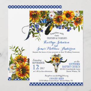 Invitación floral de la boda del cráneo de la vaca