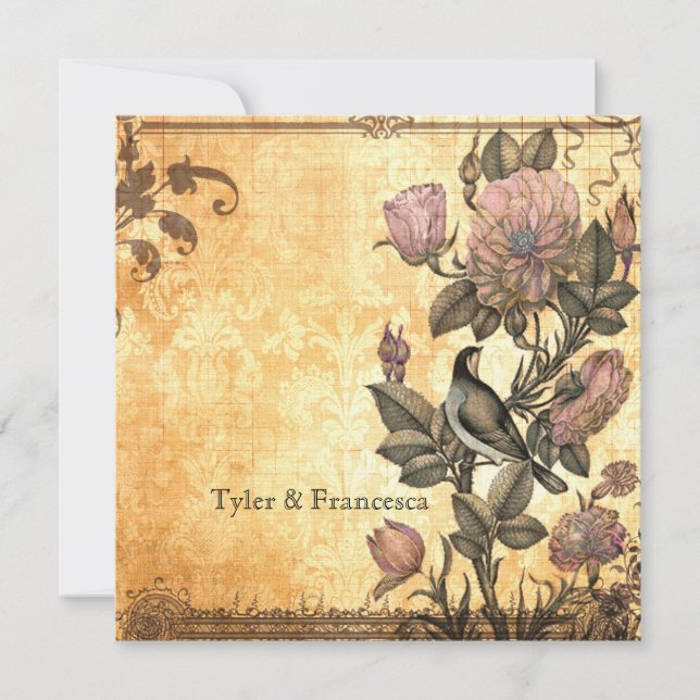 Invitación floral de la boda del damasco del (Anverso)