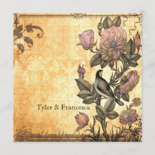 Invitación floral de la boda del damasco del