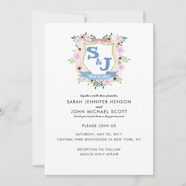 Invitación floral de la boda del escudo (Anverso)