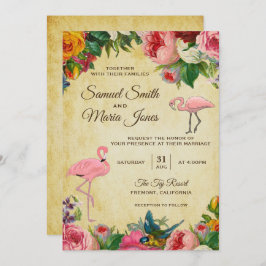 Invitación floral de la boda del flamenco del