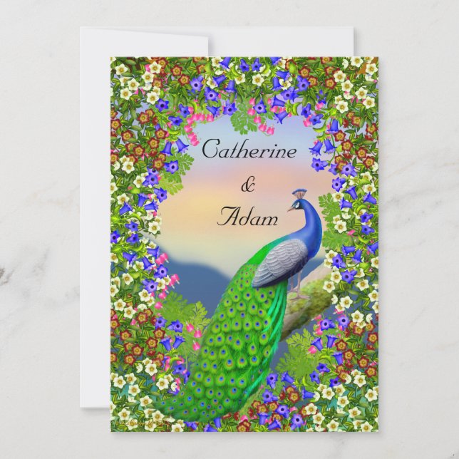 Invitación floral de la boda del paraíso del pavo (Anverso)