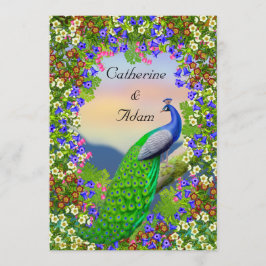 Invitación floral de la boda del paraíso del pavo