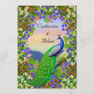 Invitación floral de la boda del paraíso del pavo