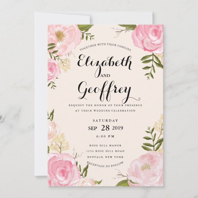 Invitación floral de la boda del rosa moderno del (Anverso)