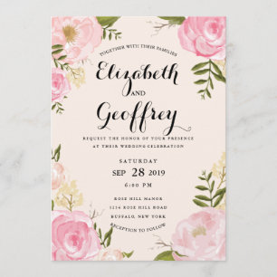 Invitación floral de la boda del rosa moderno del