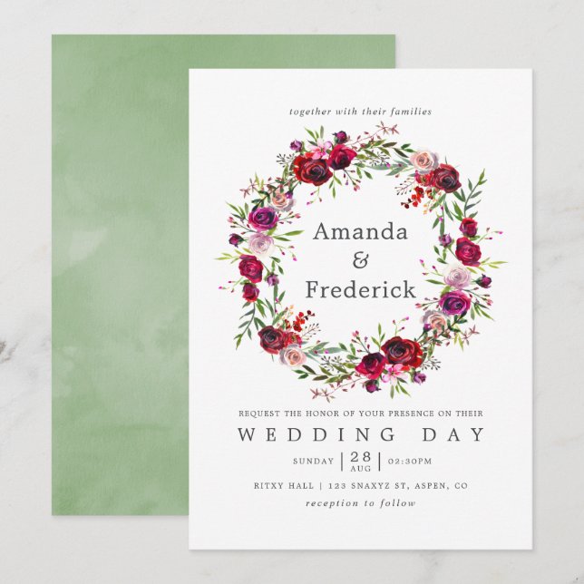 Invitación floral de la boda otoño (Anverso / Reverso)