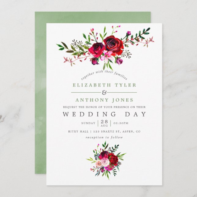 Invitación floral de la boda otoño (Anverso / Reverso)