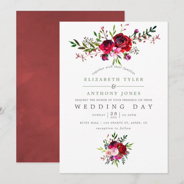 Invitación floral de la boda otoño (Anverso / Reverso)
