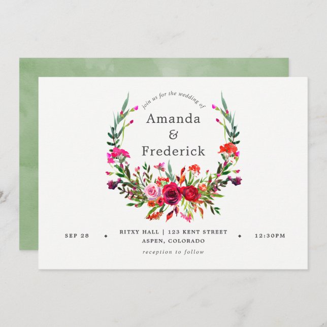 Invitación floral de la boda otoño (Anverso / Reverso)