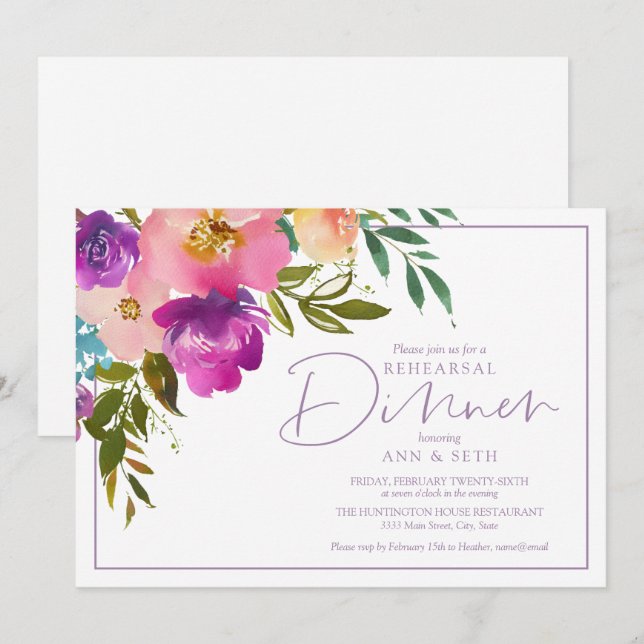 Invitación floral de la cena de ensayo (Anverso / Reverso)