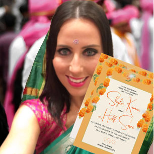 Invitación floral de la ceremonia hindú media sari