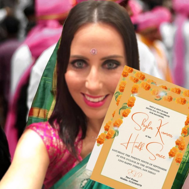 Invitación floral de la ceremonia hindú media sari (Subido por el creador)