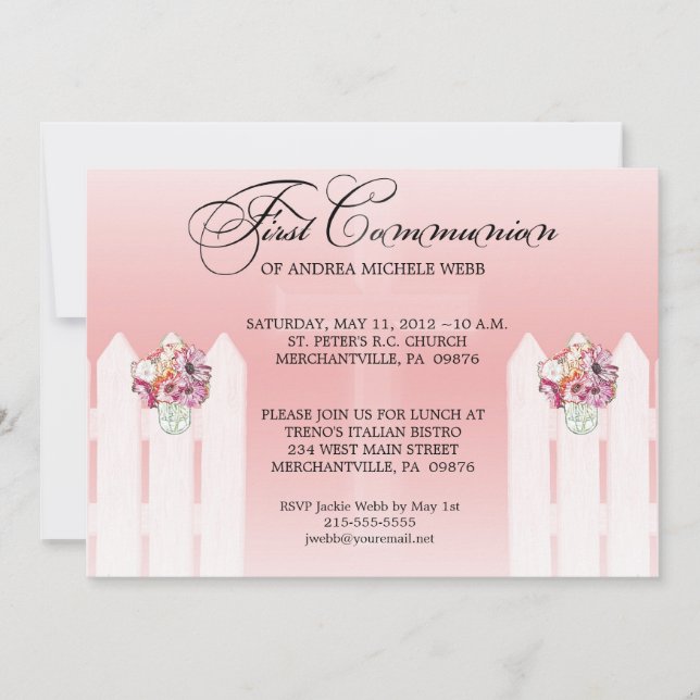 Invitación floral de la comunión del tarro del (Anverso)