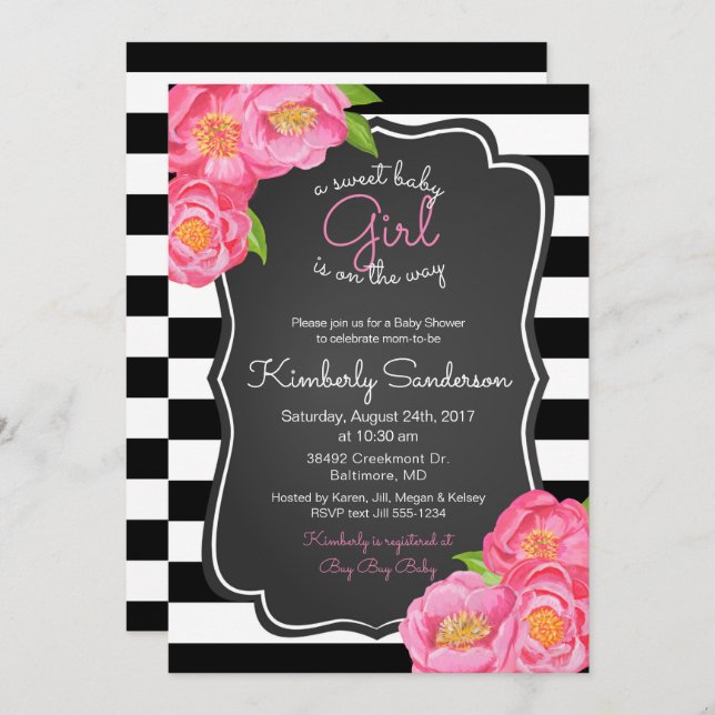 Invitación floral de la ducha de la tiza dulce de (Anverso / Reverso)