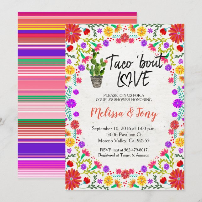 Invitación floral de la ducha de los pares de la (Anverso / Reverso)