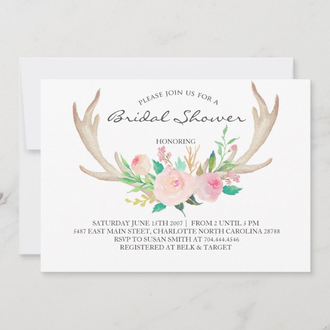Invitación floral de la ducha del boho de la asta (Anverso)