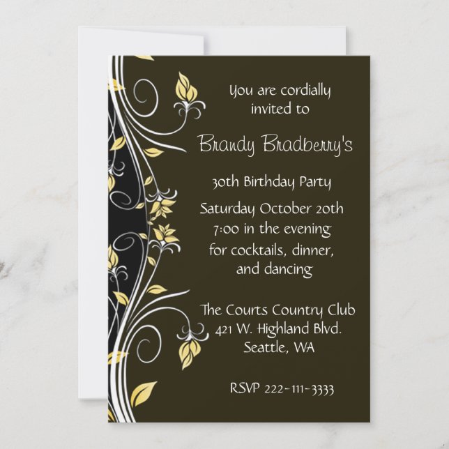Invitación floral de la fiesta de cumpleaños (Anverso)