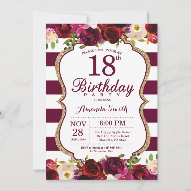 Invitación floral de la fiesta de cumpleaños de (Anverso)