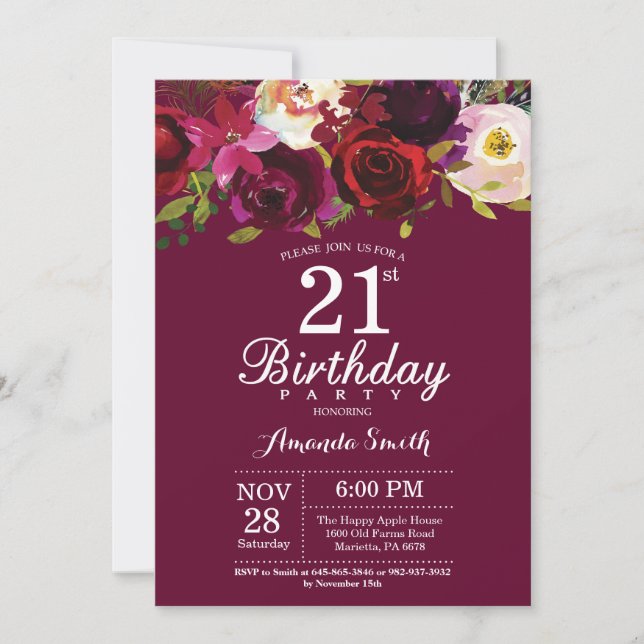 Invitación floral de la fiesta de cumpleaños de (Anverso)