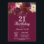Invitación floral de la fiesta de cumpleaños de<br><div class="desc">Invitación floral de la fiesta de cumpleaños de Borgoña 21ra para las mujeres. La fiesta de cumpleaños roja de Borgoña invita. Flor floral de la acuarela de Borgoña. décimotercero décimo quinto décimosexto décimo octavo vigésimo 21ro trigésimo 40.o 50.o 60.o 70.o 80.o 90.o 100o. Para el arreglo para requisitos particulares adicional,...</div>