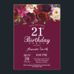 Invitación floral de la fiesta de cumpleaños de<br><div class="desc">Invitación floral de la fiesta de cumpleaños de Borgoña 21ra para las mujeres. La fiesta de cumpleaños roja de Borgoña invita. Flor floral de la acuarela de Borgoña. décimotercero décimo quinto décimosexto décimo octavo vigésimo 21ro trigésimo 40.o 50.o 60.o 70.o 80.o 90.o 100o. Para el arreglo para requisitos particulares adicional,...</div>